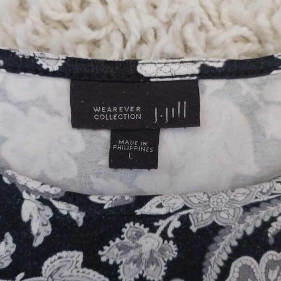 J. Jill Wearever Collection Black White Floral Long Sleeve Stretch Knit Dress L - Picture 3 of 7